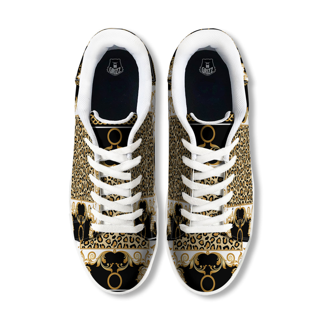 Golden Baroque And Leopard Print White Low Top Sneakers-grizzshop