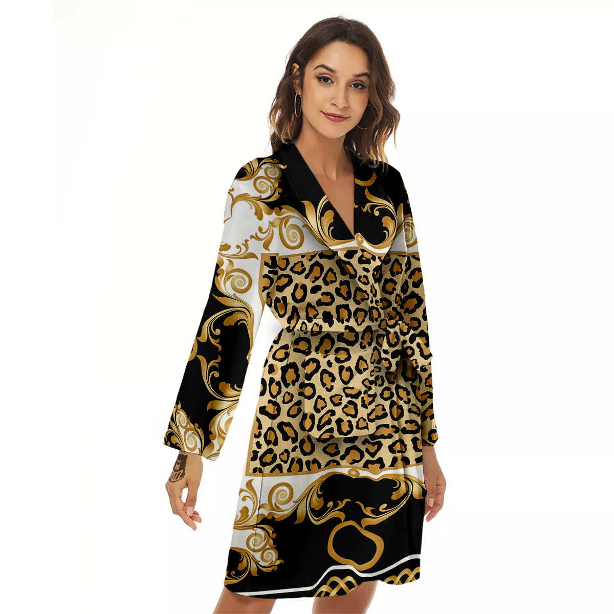 Golden Baroque And Leopard Print Women's Robe-grizzshop