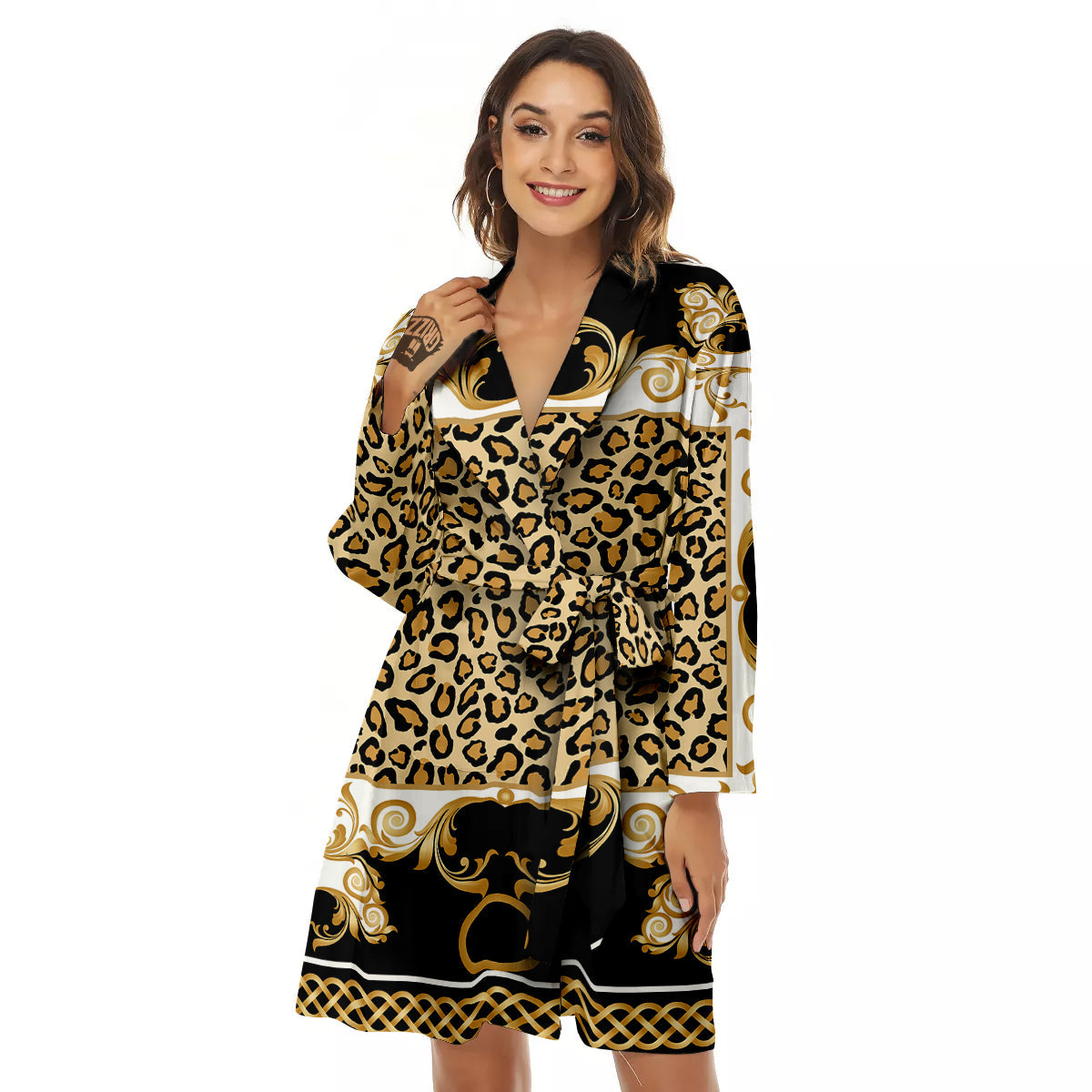 Golden Baroque And Leopard Print Women's Robe-grizzshop