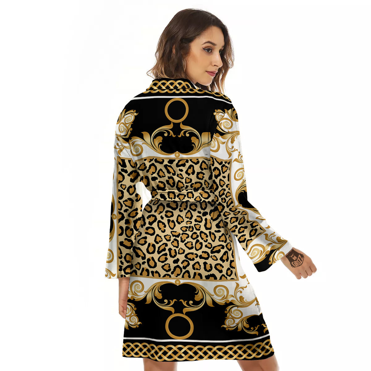 Golden Baroque And Leopard Print Women's Robe-grizzshop