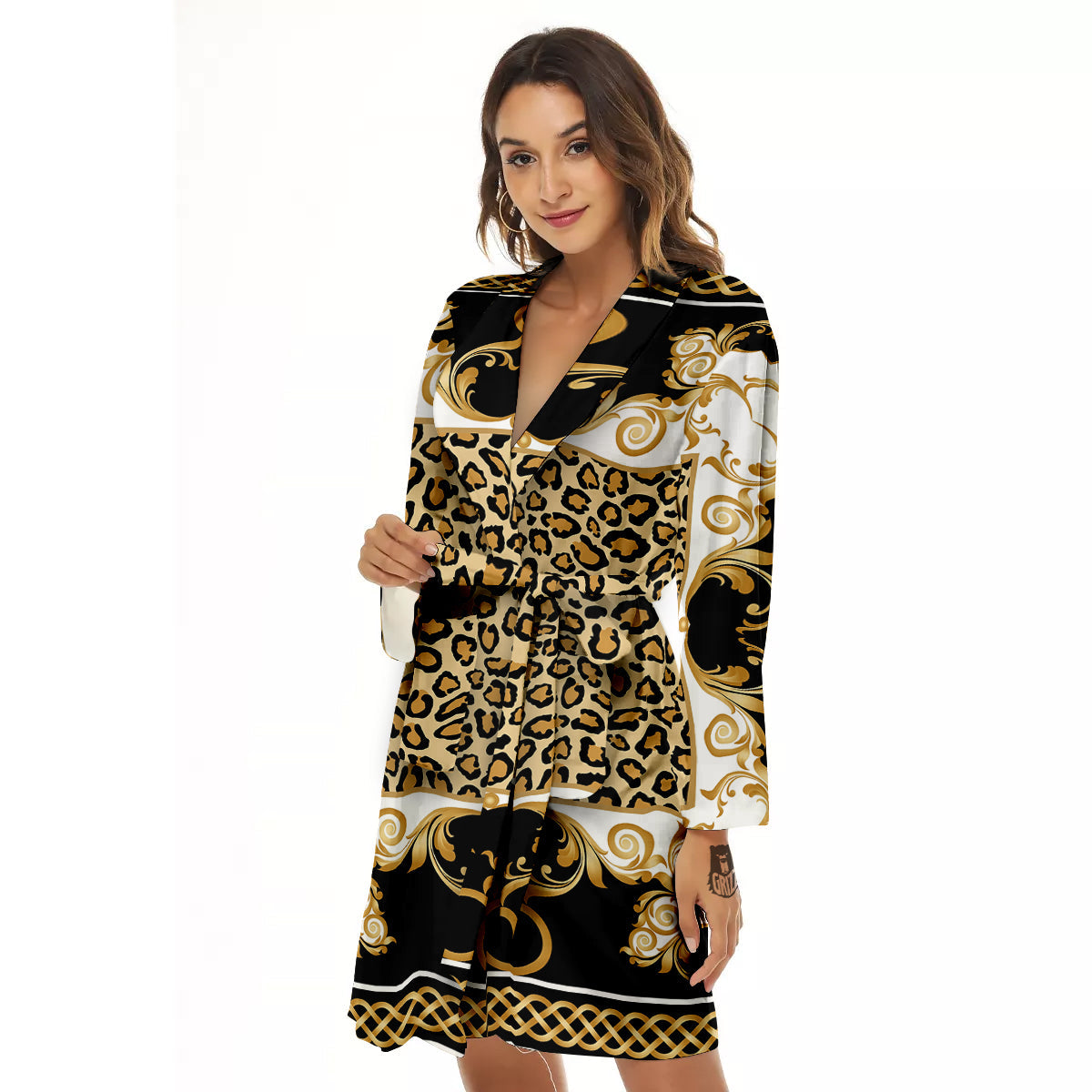 Golden Baroque And Leopard Print Women's Robe-grizzshop
