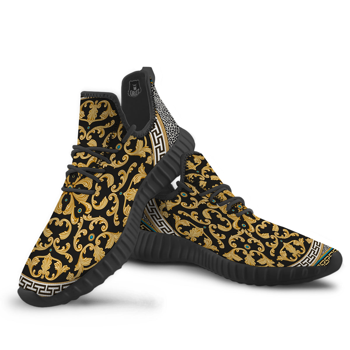 Golden Baroque Leopard Skin Print Black Walking Shoes-grizzshop