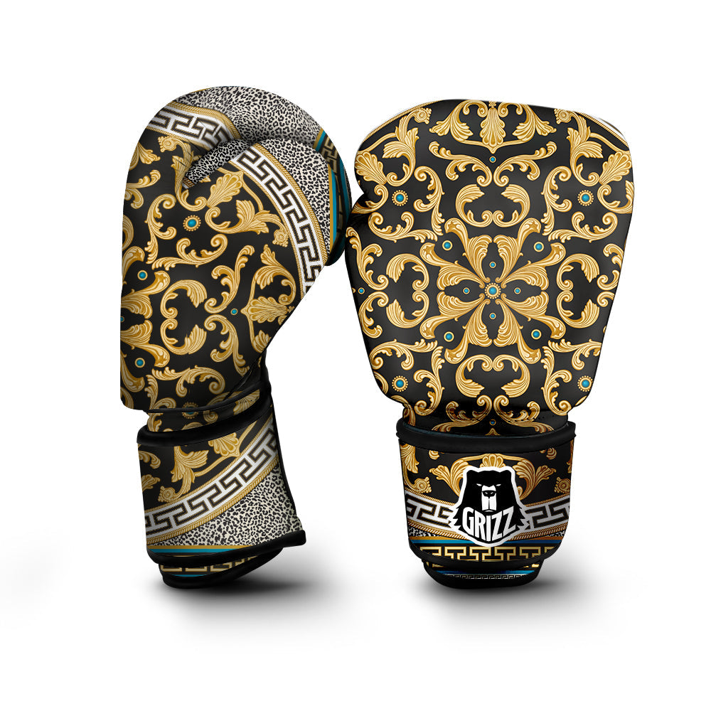 Golden Baroque Leopard Skin Print Boxing Gloves-grizzshop