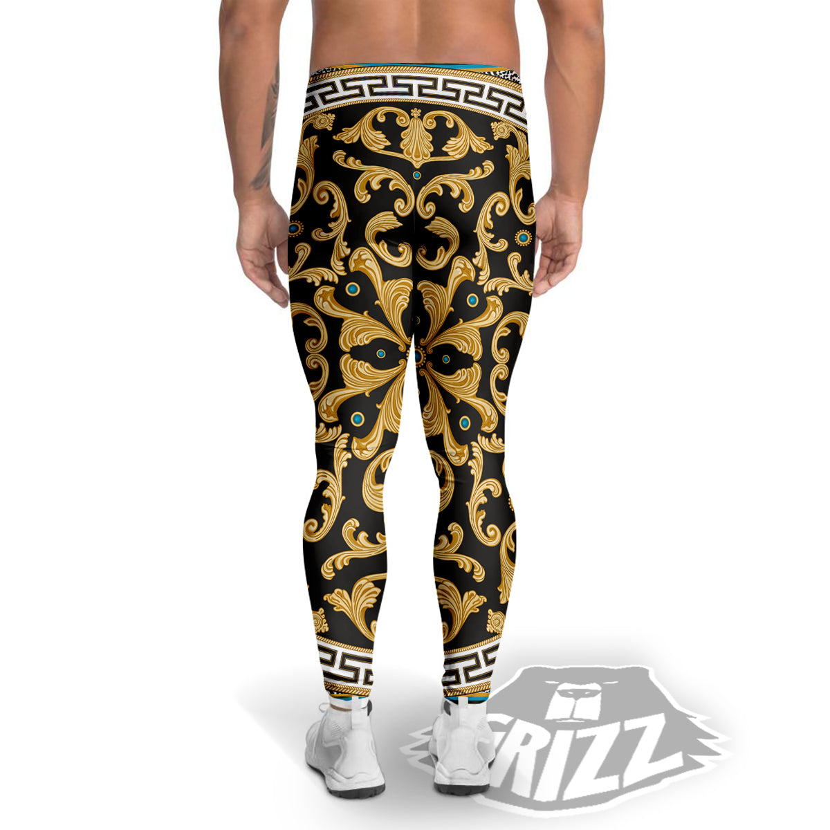 Golden Baroque Leopard Skin Print Men's Leggings-grizzshop