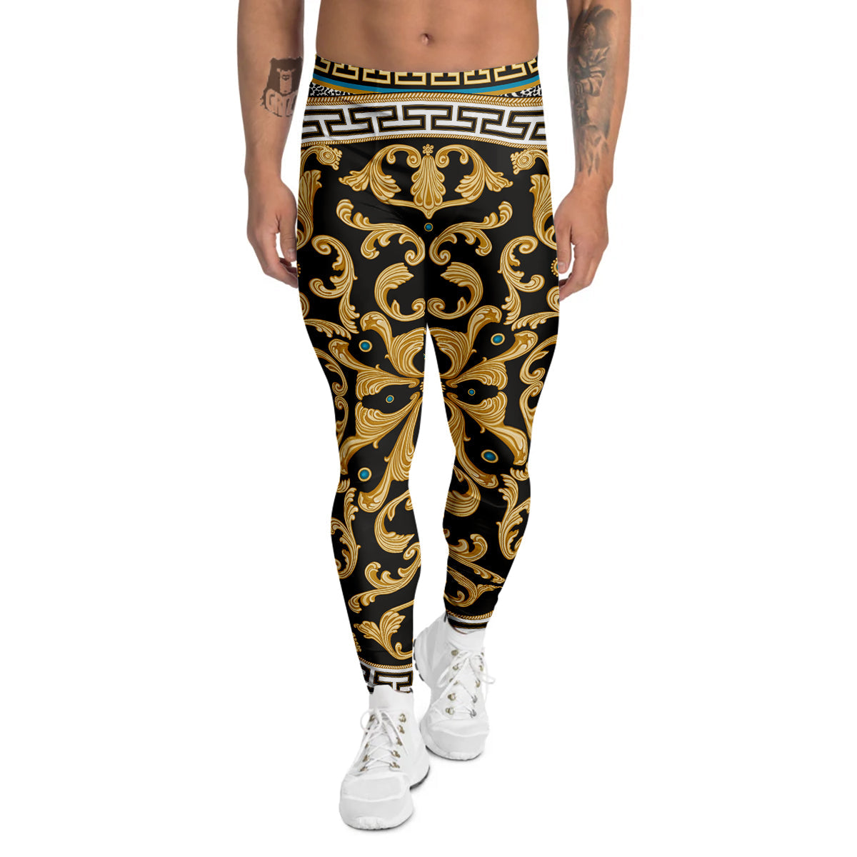 Golden Baroque Leopard Skin Print Men's Leggings-grizzshop