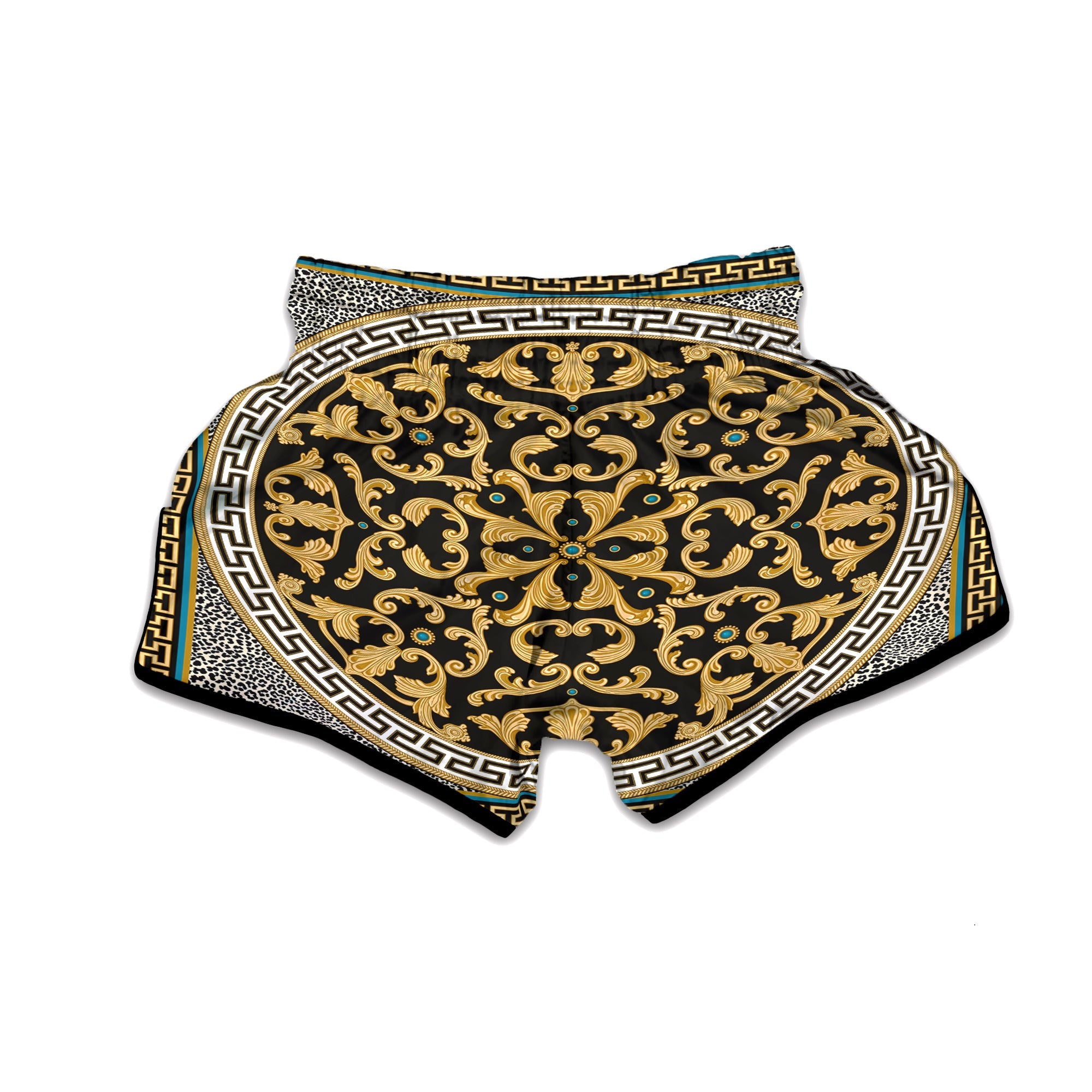 Golden Baroque Leopard Skin Print Muay Thai Boxing Shorts-grizzshop