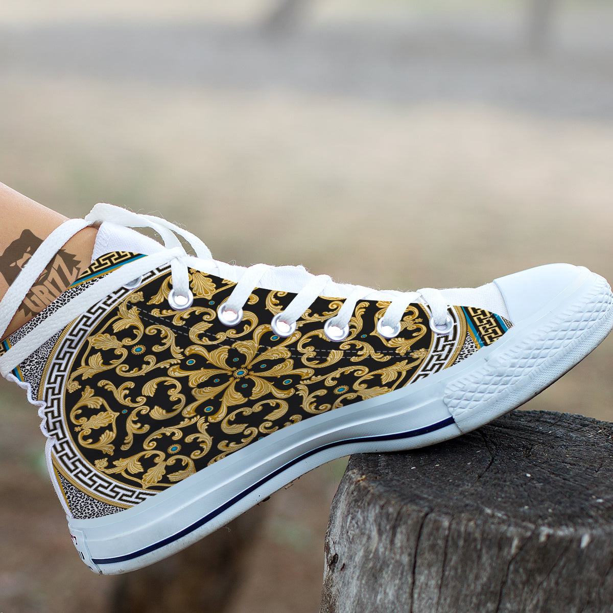Golden Baroque Leopard Skin Print White High Top Shoes-grizzshop