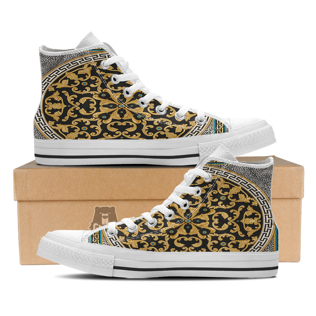 Golden Baroque Leopard Skin Print White High Top Shoes-grizzshop