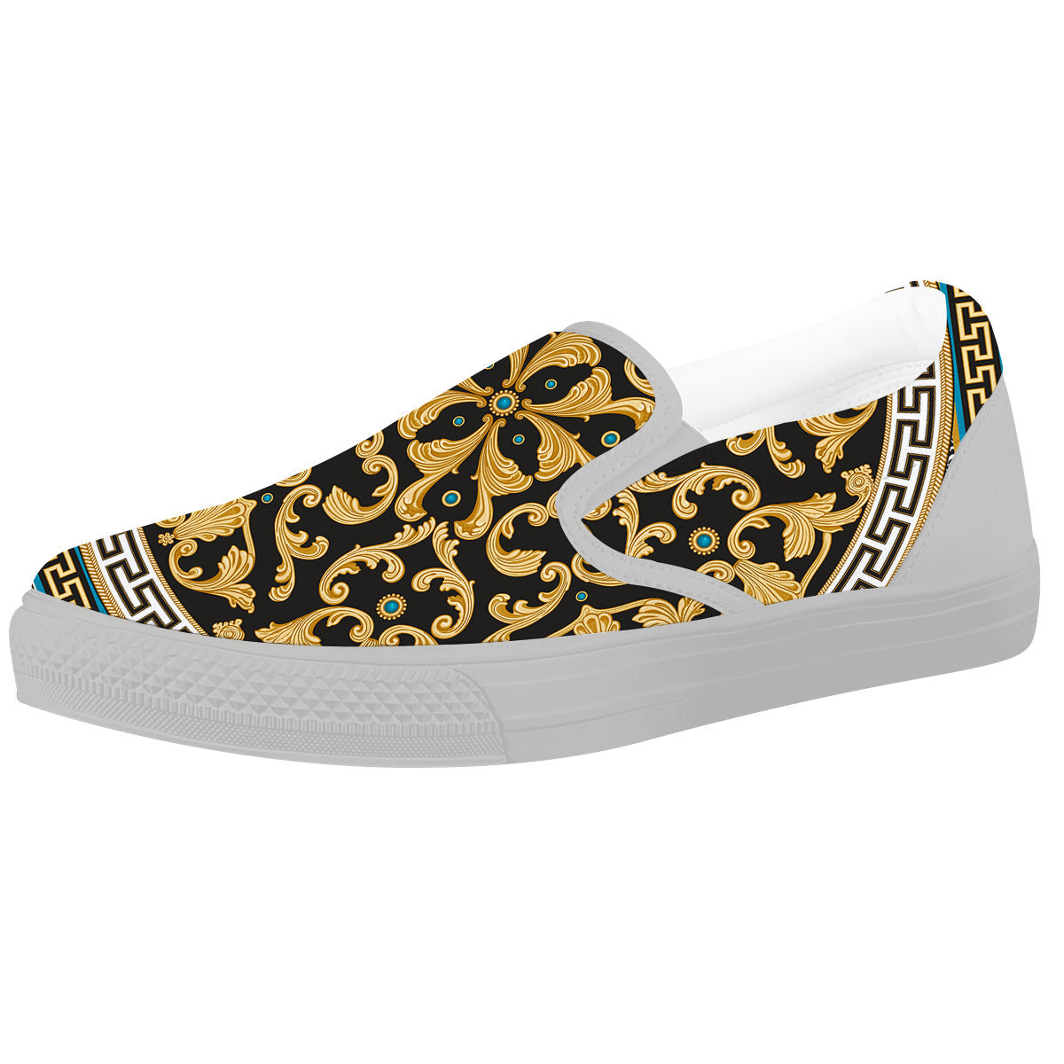 Golden Baroque Leopard Skin Print White Slip On Shoes-grizzshop