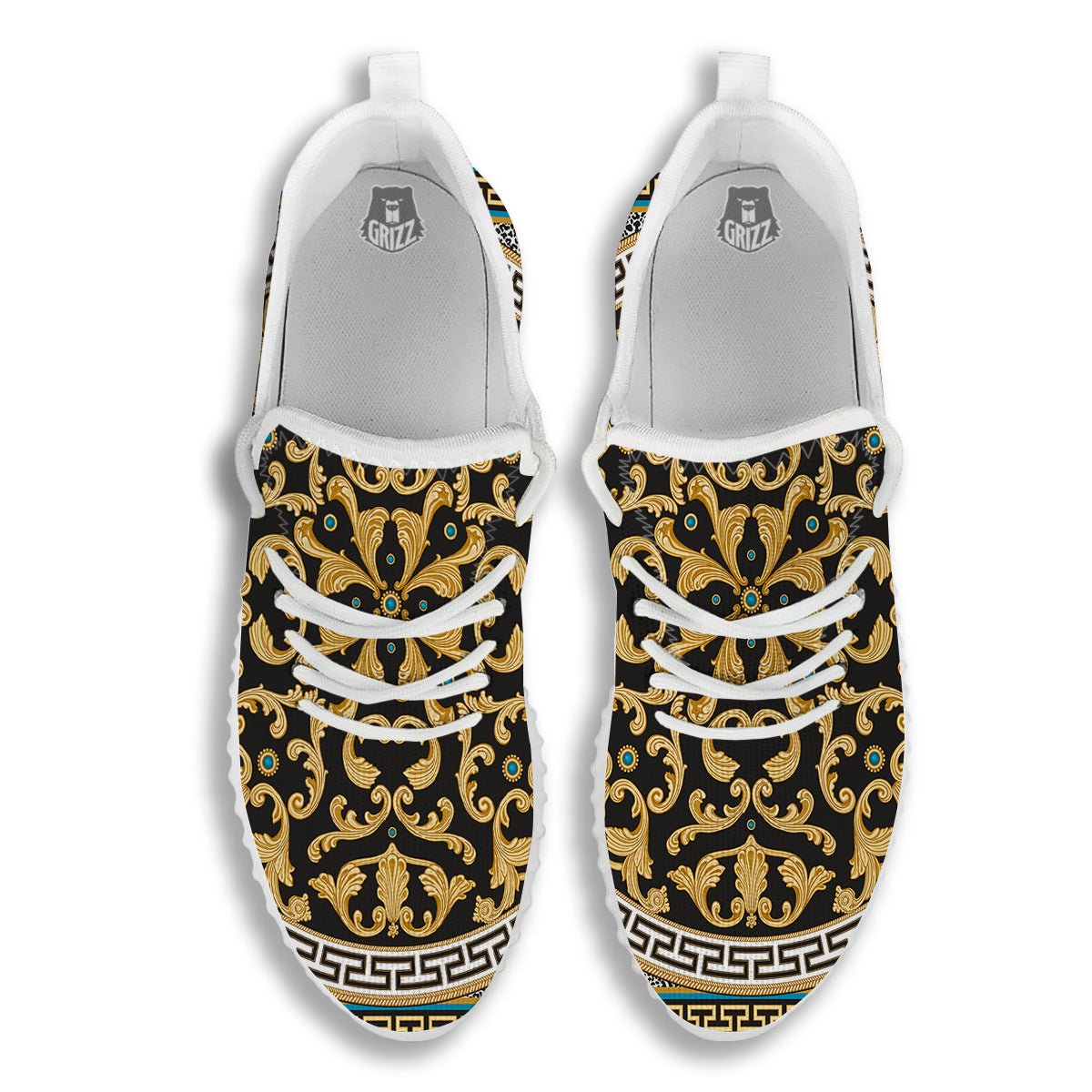 Golden Baroque Leopard Skin Print White Walking Shoes-grizzshop