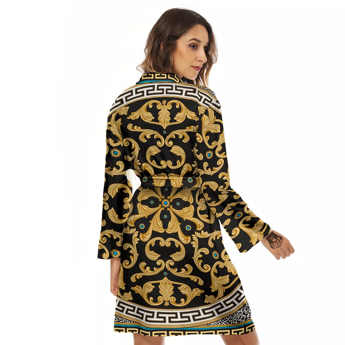 Golden Baroque Leopard Skin Print Women's Robe-grizzshop