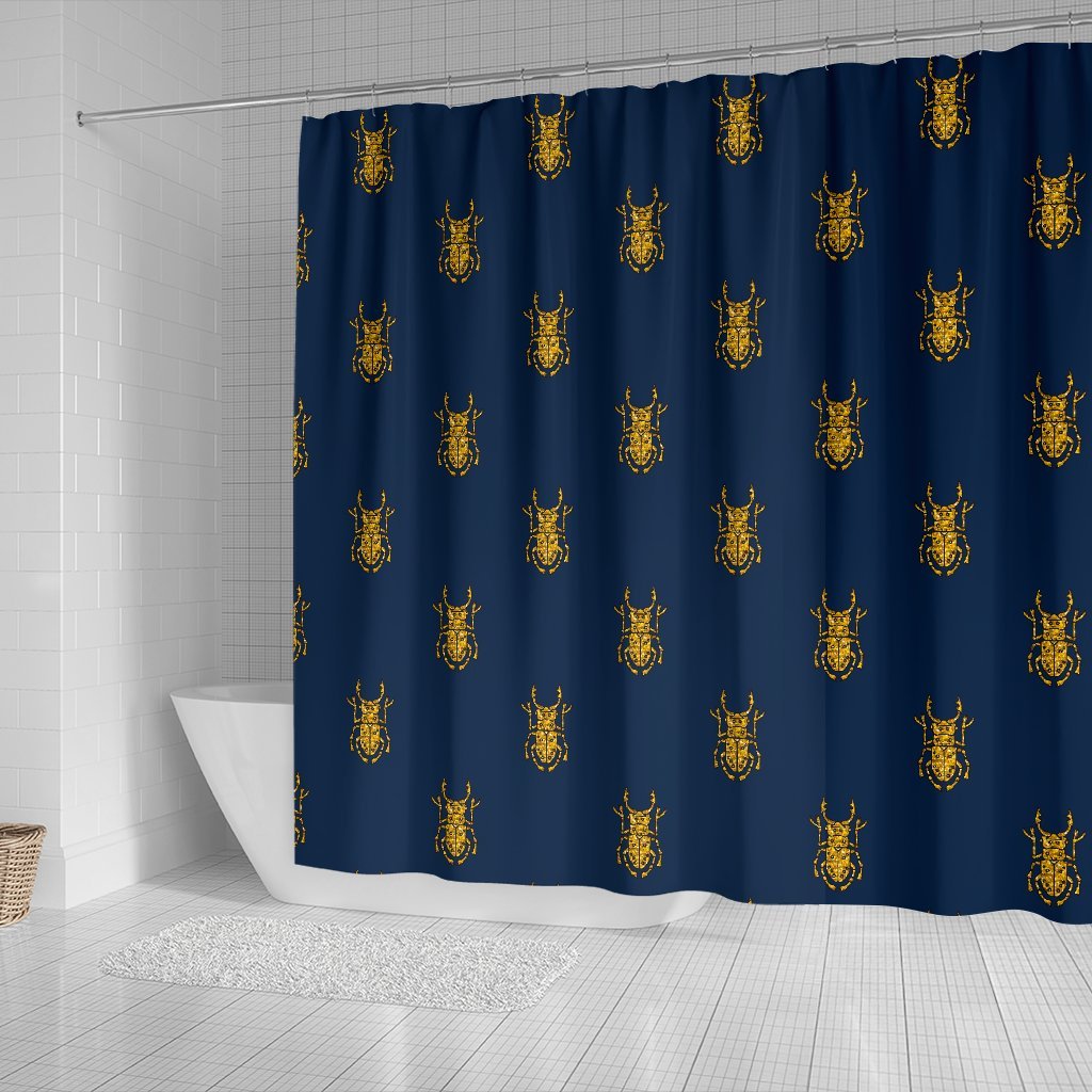 Golden Bug Pattern Print Bathroom Shower Curtain-grizzshop