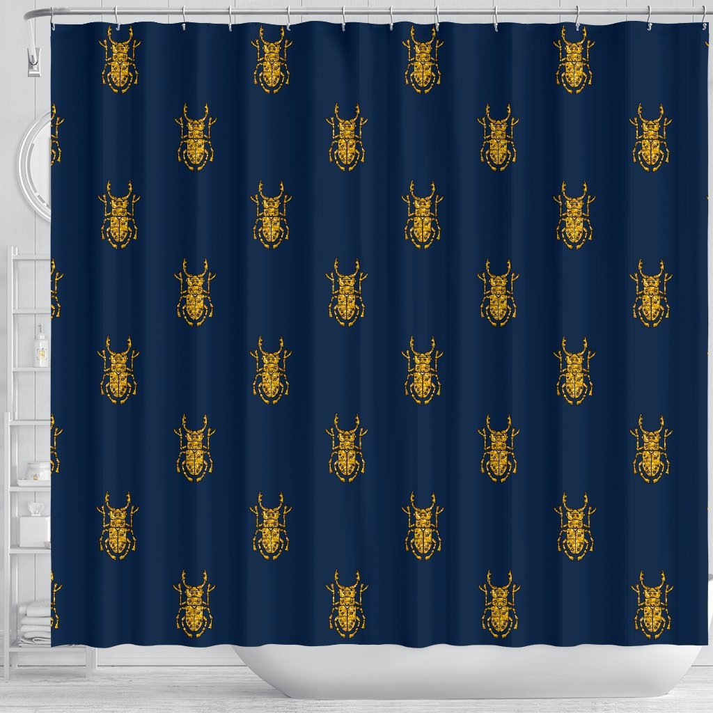 Golden Bug Pattern Print Bathroom Shower Curtain-grizzshop