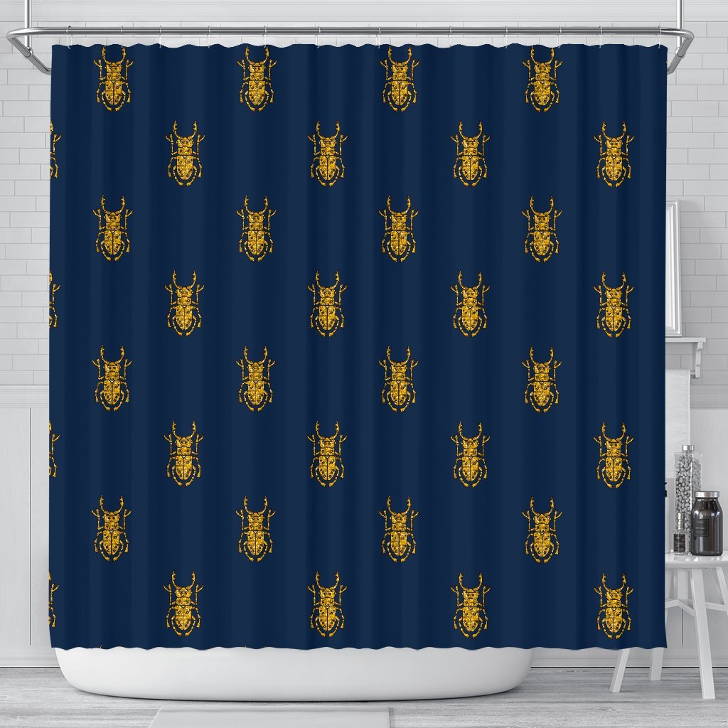 Golden Bug Pattern Print Bathroom Shower Curtain-grizzshop