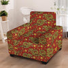 Golden Chinese Dragon Floral Print Armchair Cover-grizzshop