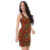 Golden Chinese Dragon Floral Print Bodycon Dress-grizzshop