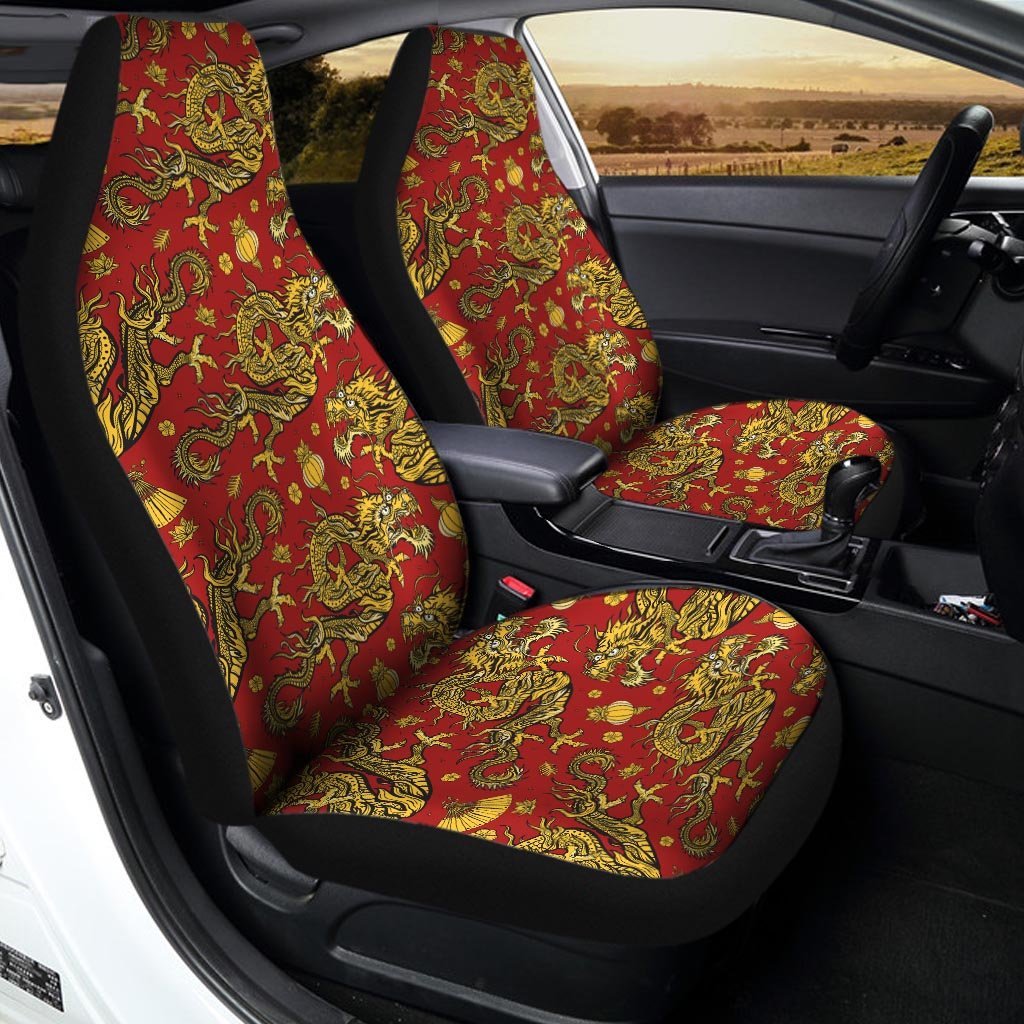 Golden Chinese Dragon Floral Print Car Seat Covers-grizzshop