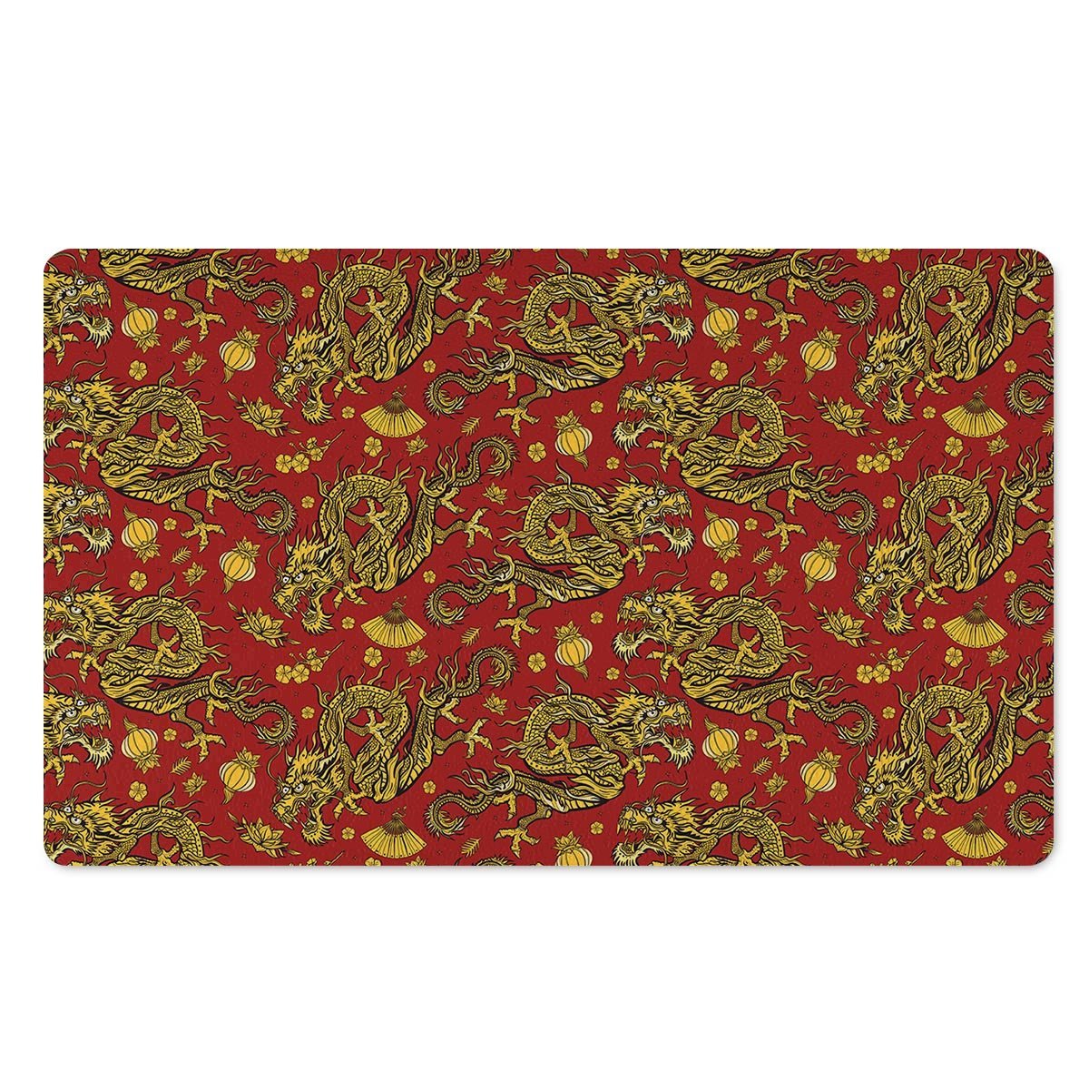 Golden Chinese Dragon Floral Print Door Mat-grizzshop