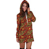 Golden Chinese Dragon Floral Print Hoodie Dress-grizzshop