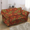 Golden Chinese Dragon Floral Print Loveseat Cover-grizzshop