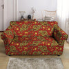 Golden Chinese Dragon Floral Print Loveseat Cover-grizzshop