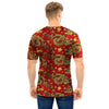 Golden Chinese Dragon Floral Print Men T Shirt-grizzshop