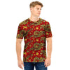 Golden Chinese Dragon Floral Print Men T Shirt-grizzshop