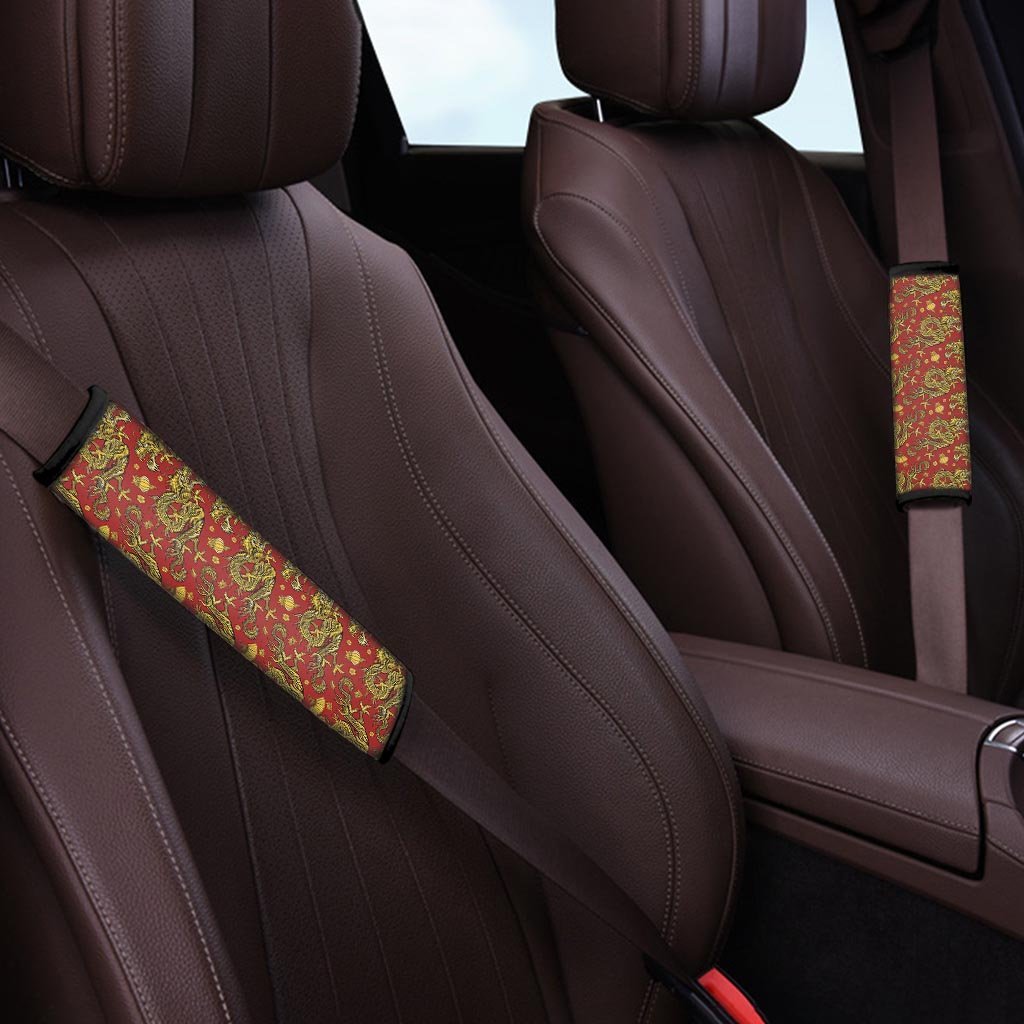 Golden Chinese Dragon Floral Print Seat Belt Cover-grizzshop