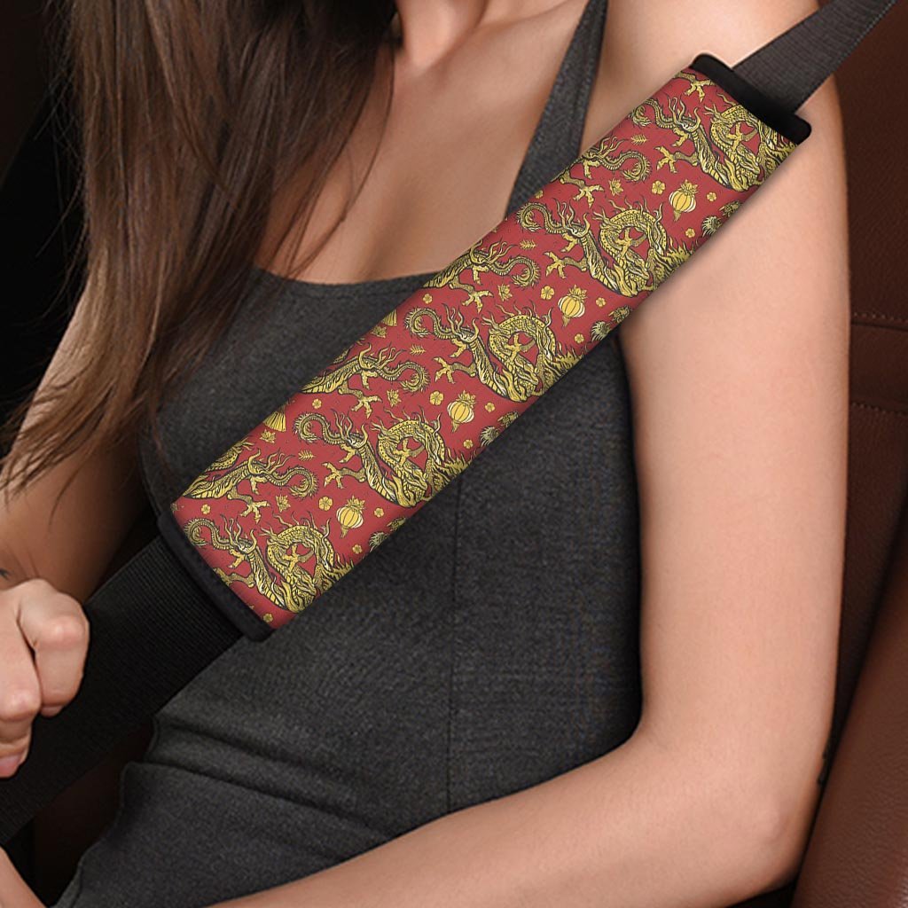 Golden Chinese Dragon Floral Print Seat Belt Cover-grizzshop