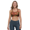 Golden Chinese Dragon Floral Print Sports Bra-grizzshop