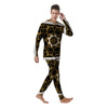 Golden Floral Baroque Black White Print Men's Pajamas-grizzshop