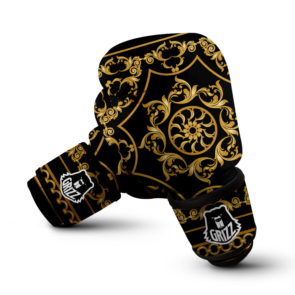 Golden Floral Baroque Print Boxing Gloves-grizzshop