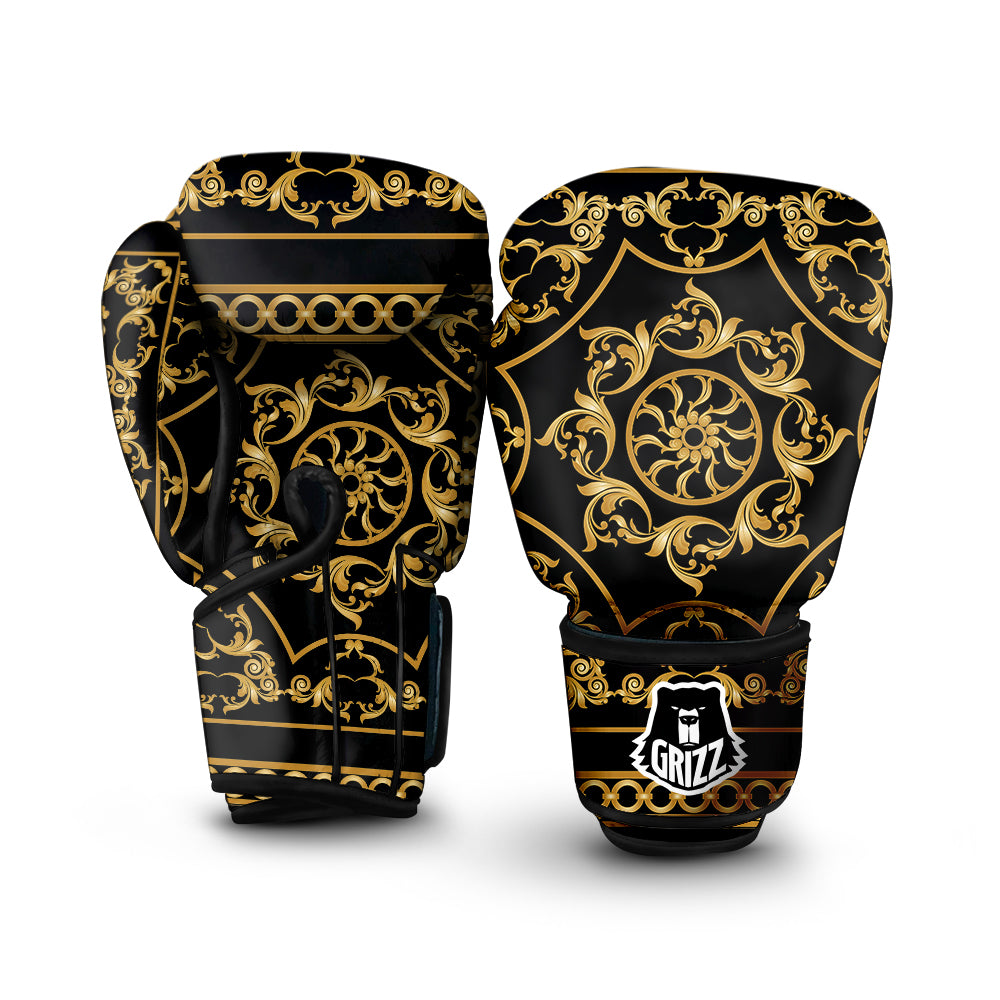 Golden Floral Baroque Print Boxing Gloves-grizzshop