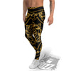 Golden Floral Baroque Print Men's Leggings-grizzshop