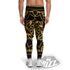 Golden Floral Baroque Print Men's Leggings-grizzshop