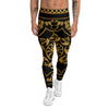 Golden Floral Baroque Print Men's Leggings-grizzshop