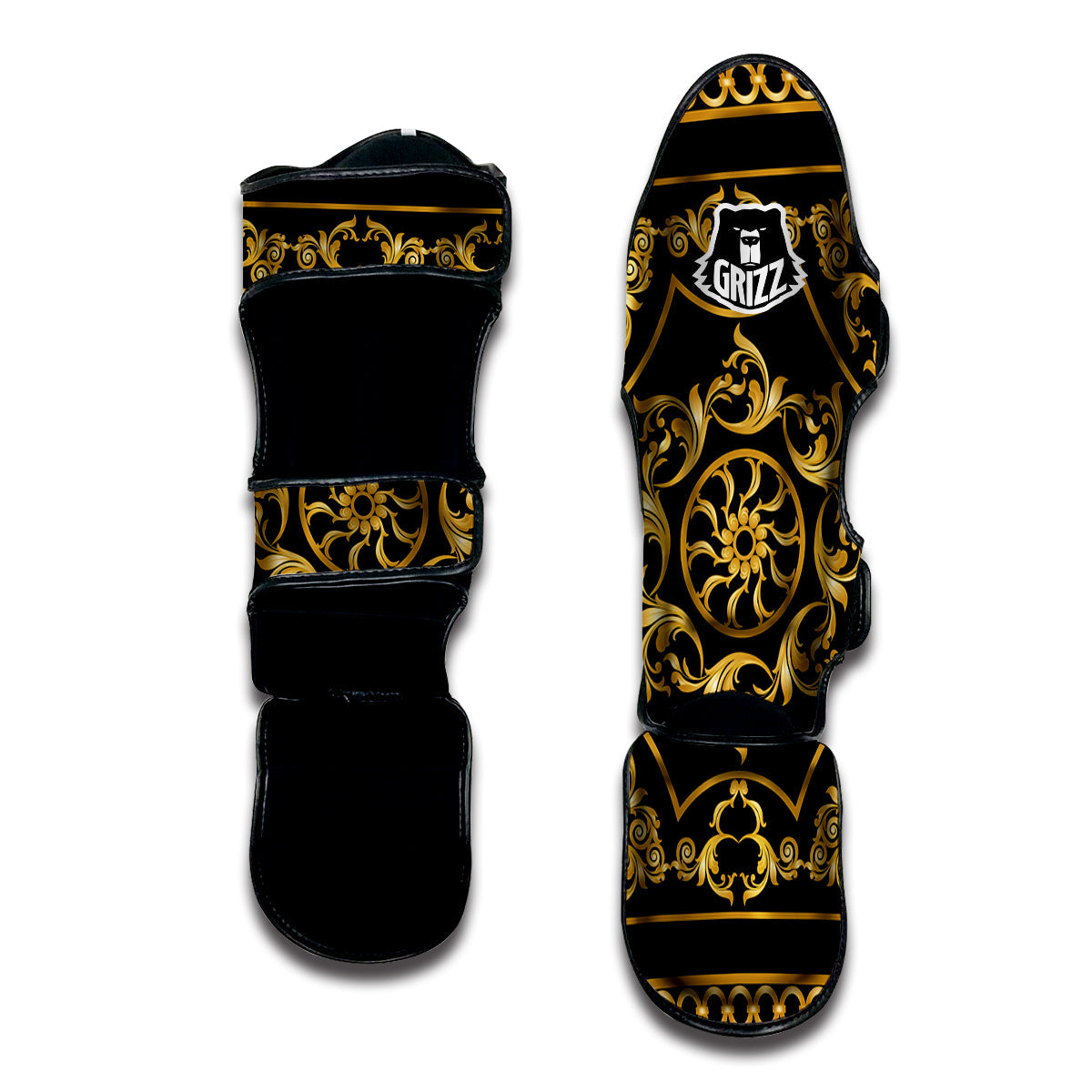 Golden Floral Baroque Print Muay Thai Shin Guards-grizzshop