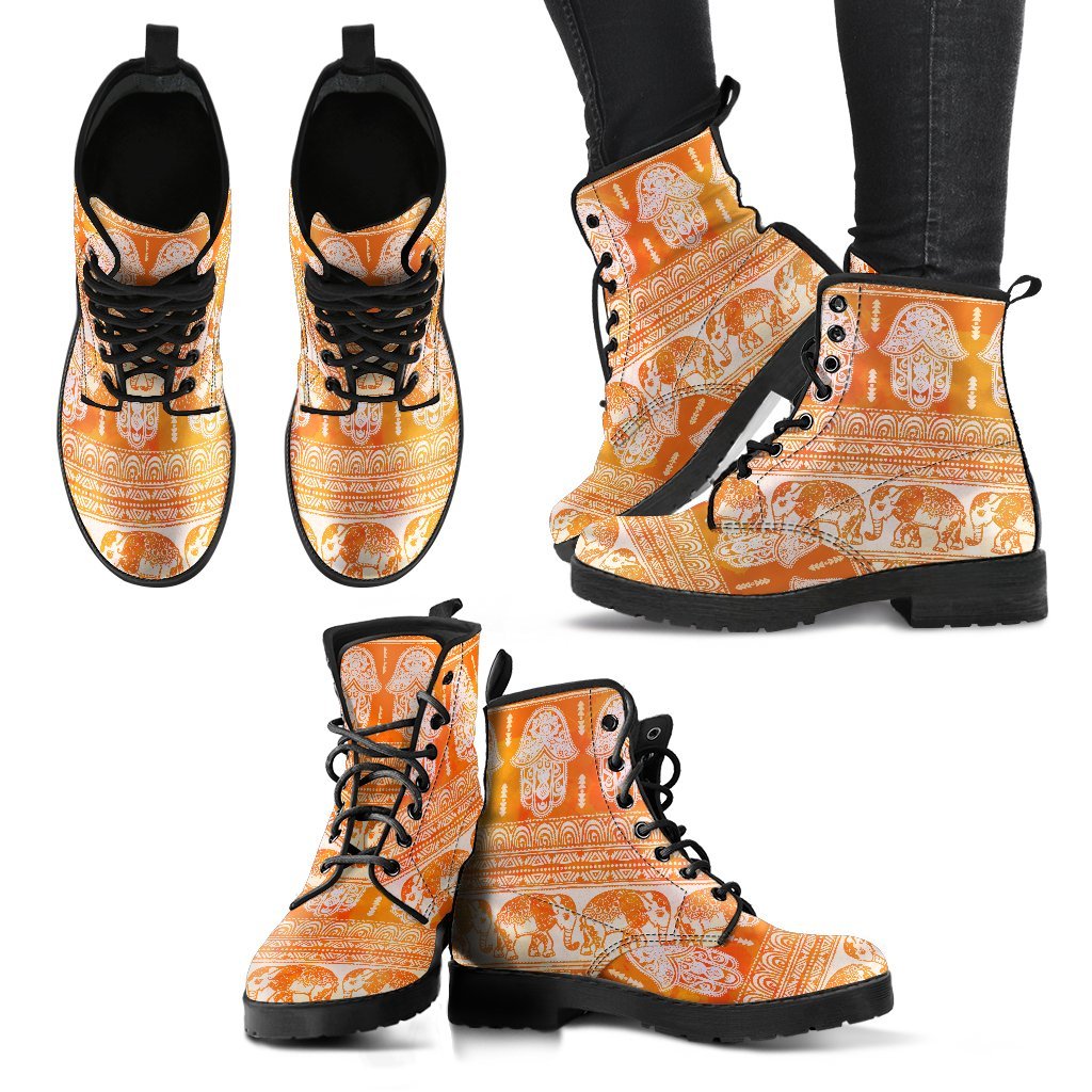 Golden Hamsa and Elephant Women's Leather Boots-grizzshop