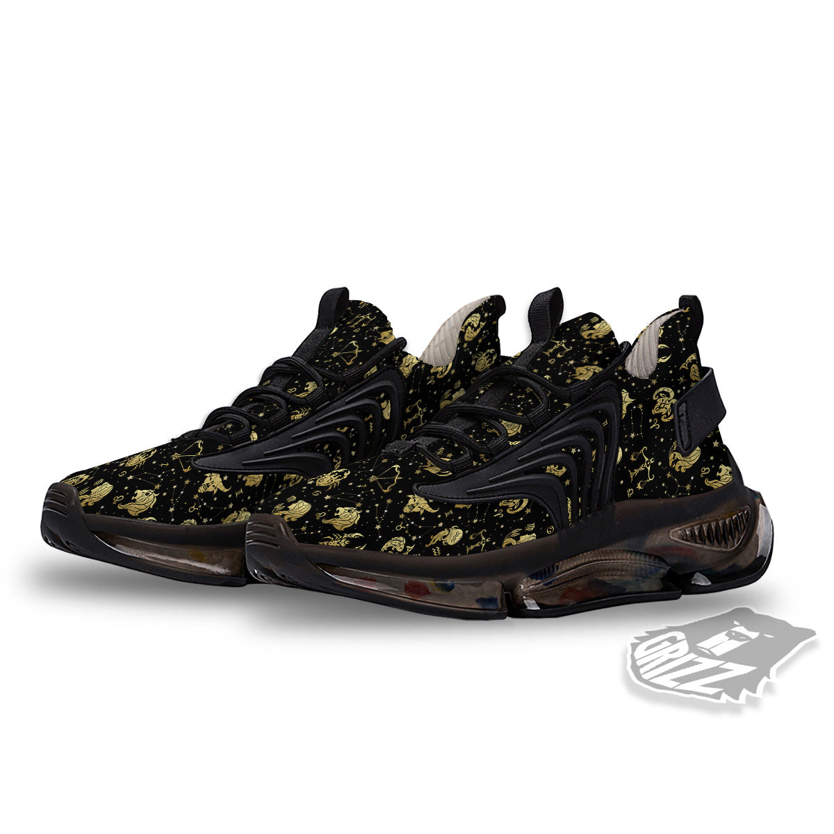 Golden Horoscope Zodiac Signs Print Pattern Black Gym Shoes-grizzshop