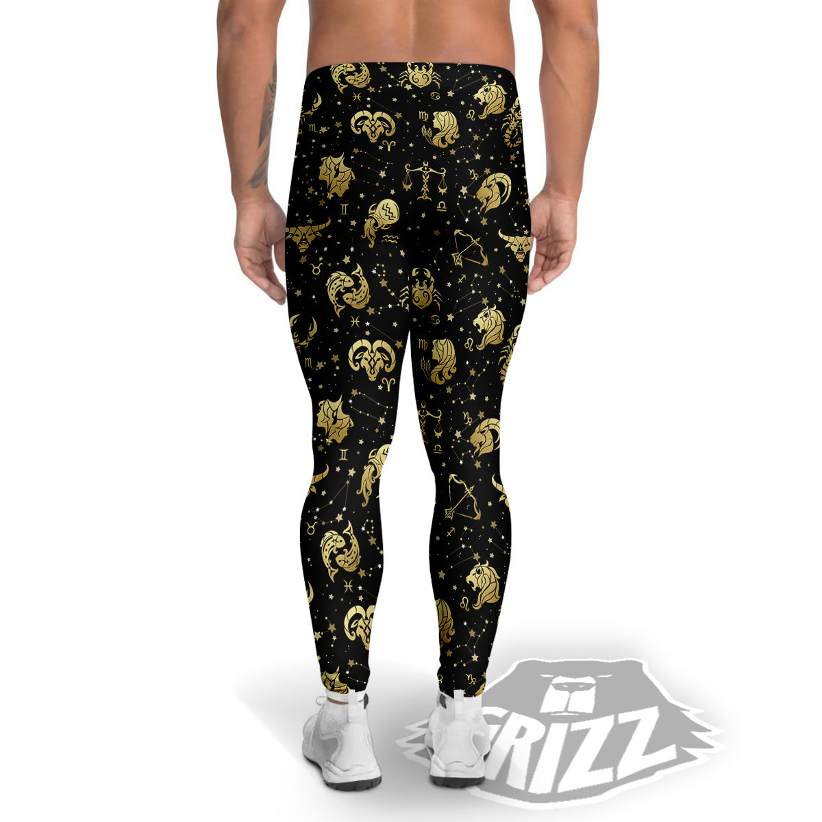 Golden Horoscope Zodiac Signs Print Pattern Men's Leggings-grizzshop