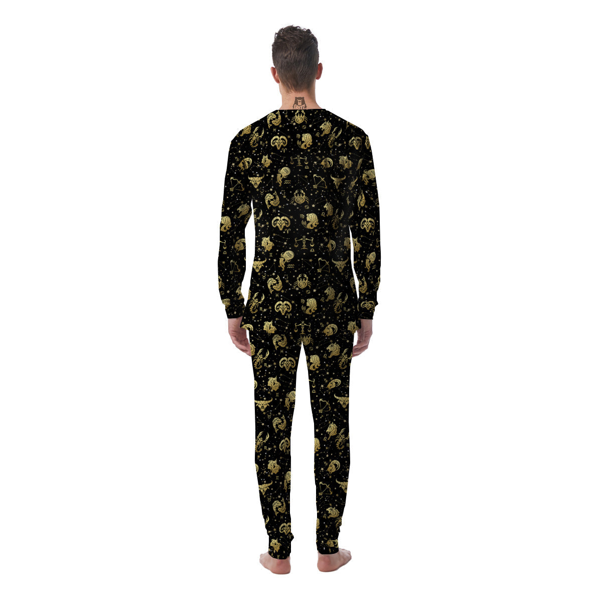 Golden Horoscope Zodiac Signs Print Pattern Men's Pajamas-grizzshop