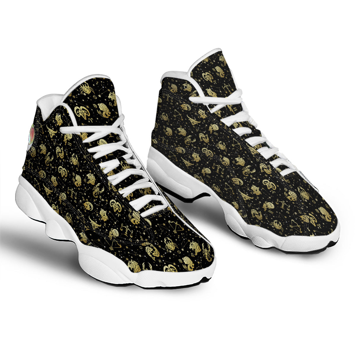 Golden Horoscope Zodiac Signs Print Pattern White Basketball Shoes-grizzshop