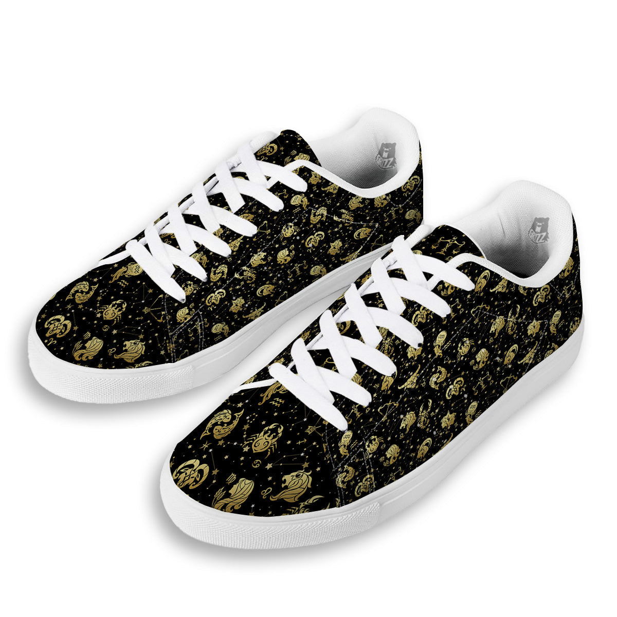 Golden Horoscope Zodiac Signs Print Pattern White Low Top Sneakers-grizzshop