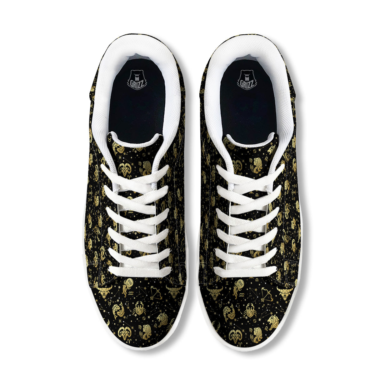 Golden Horoscope Zodiac Signs Print Pattern White Low Top Sneakers-grizzshop