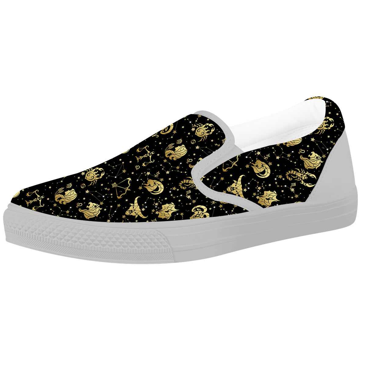 Golden Horoscope Zodiac Signs Print Pattern White Slip On Shoes-grizzshop
