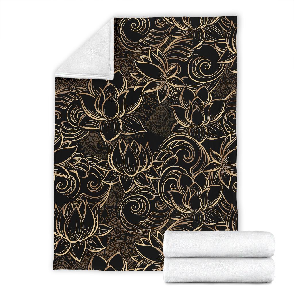 Golden Lotus Pattern Print Blanket-grizzshop