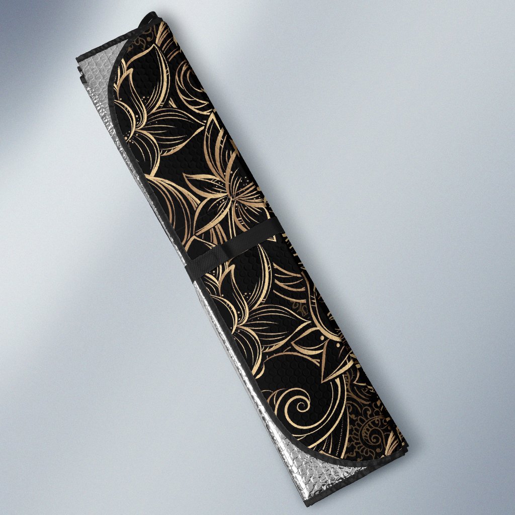 Golden Lotus Pattern Print Car Sun Shade-grizzshop