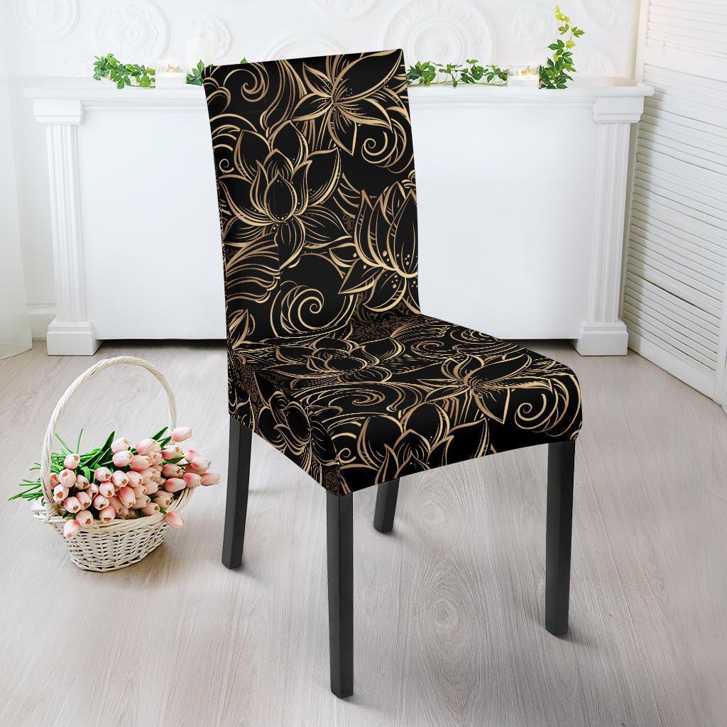 Golden Lotus Pattern Print Chair Cover-grizzshop