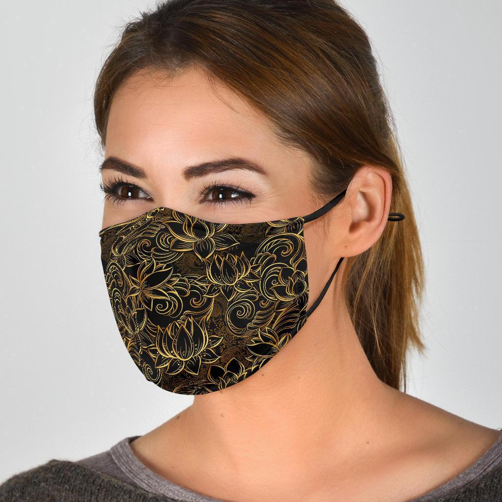 Golden Lotus Pattern Print Face Mask-grizzshop