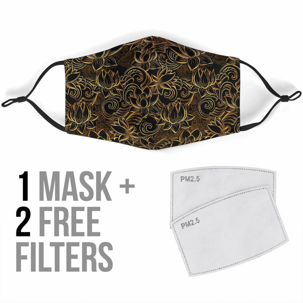 Golden Lotus Pattern Print Face Mask-grizzshop